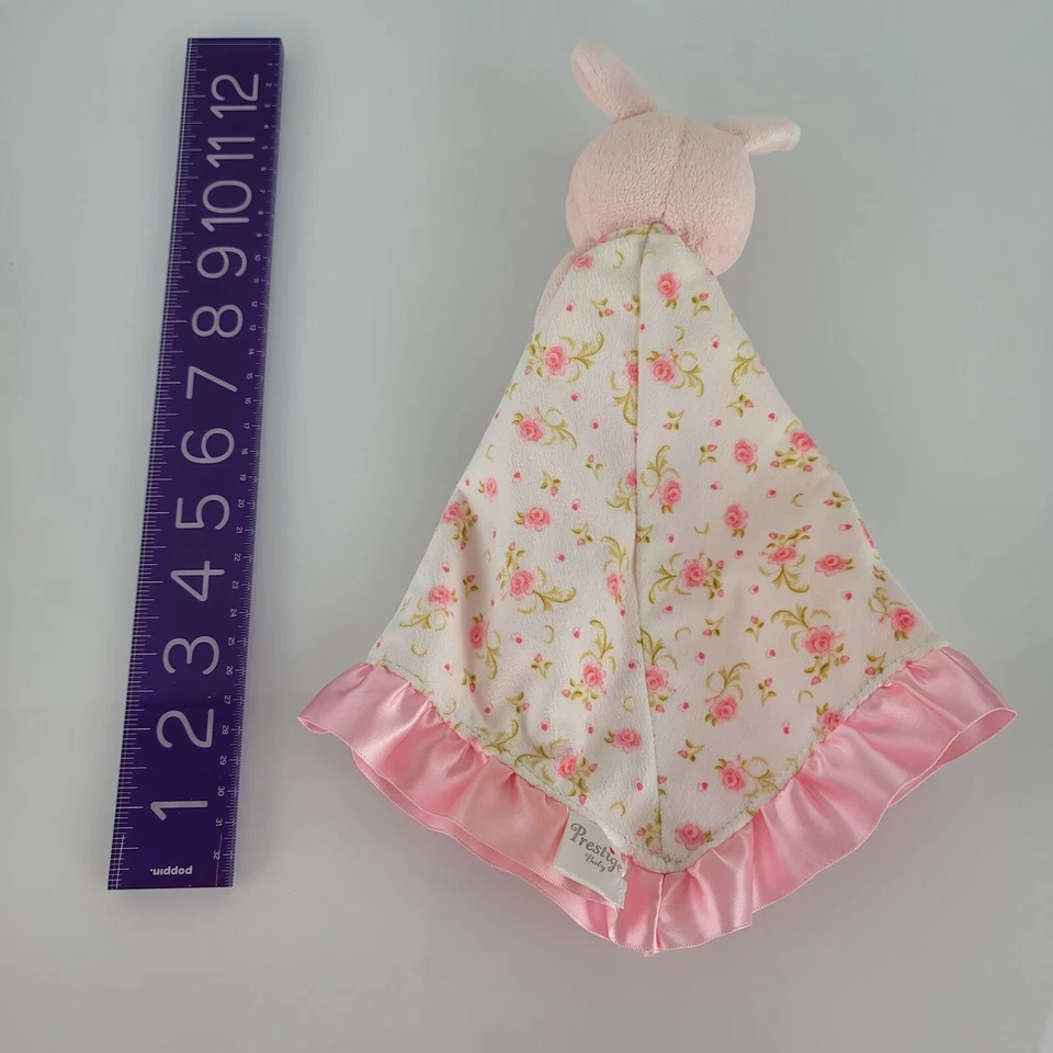 Prestige Bunny Rabbit Blanco Rosa Flor Rosa Satén Manta de Seguridad Lovey Volantes Foto 3 de 3