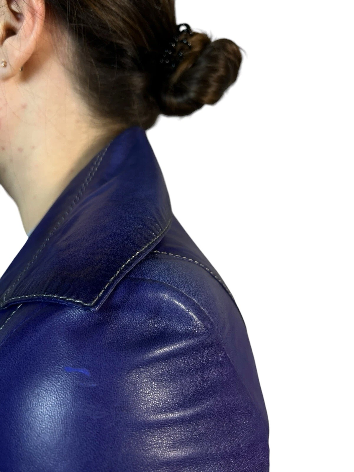 Giacca biker donna pelle Gucci vintage anni 80 full zip cintura zip viola taglia S