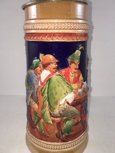 Vintage German Tankard Beer Stein Pewter Lid “EIN VOLLES GLAS DES GASTES SPASS” - Picture 3 of 8