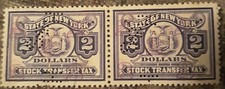 State Of New York Stock Transfer Tax Stamps Pair With Over Print Used