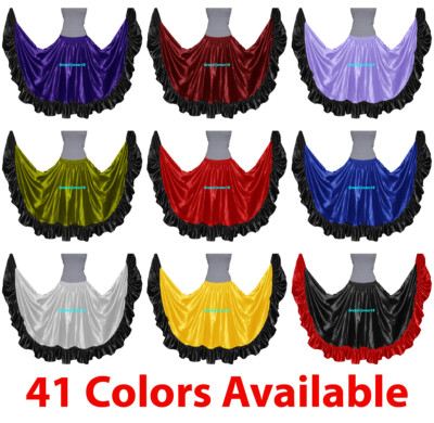Mix 12 Yard Satin Flamenco Skirt Ruffle Circle Belly Dance Jupe Tribal Gypsy IN