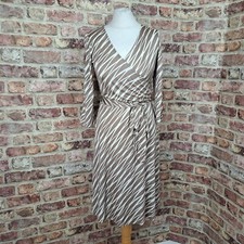 Pure Collection Satin Dress 12 Brown 100 Silk Stretch Knee Length 3/4 Sleeve