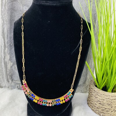 Anna & Ava Necklace Multicolor Crystal Curved Bar Bib Gold Statement Fashion