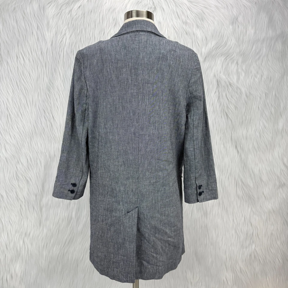Blazer Largo Cartonnier Anthropologie Forest Park Mezcla de Lino Talla S Azul Preppy Foto 3 de 4