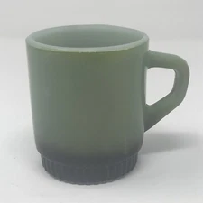 Vintage Anchor Hocking Fire-King Retro Green Black Ombre Stackable 8oz Mug/Cup