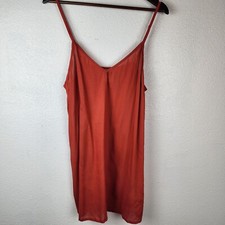 Farm Rio Spaghetti Strap Mini Slip Dress Tunic Sz L Burnt Orange Adj. Strap 