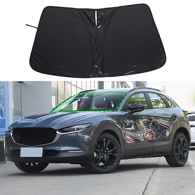 Black Front Windshield Sunshade UV Block Visor Cover For Mazda CX-30 2022-2023