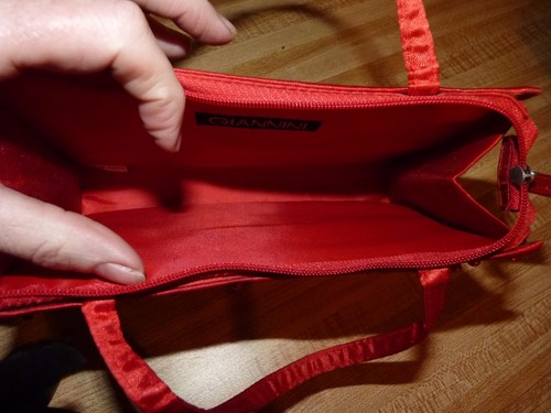 GIANNINI sac à main pochette rouge perles scintillantes petit 8 x 6 pouces excellent état - Photo 4/6
