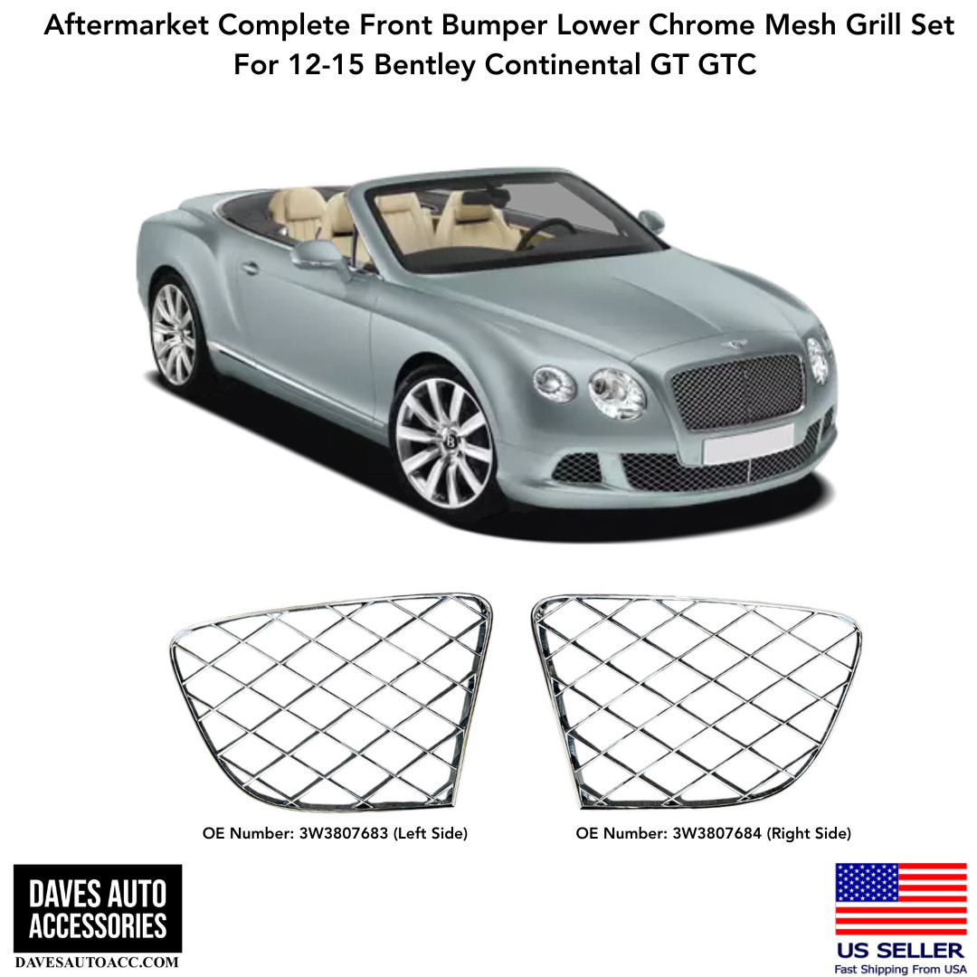 2PCS Chrome Bumper Lower Mesh Grille Fit Bentley Continental Gt Gtc 12-15 6.0L