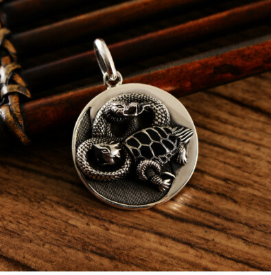 I01 pendant feng shui miracle animal black turtle yin-yang silver 925