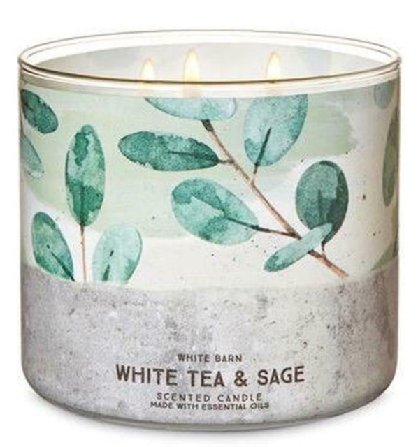 1 BATH & BODY WORKS WHITE TEA & SAGE SCENTED 3WICK LARGE 14.5 OZ