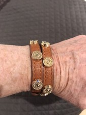 Double Wrap Leather Bracelet Adjustable Preowned Luggage Color