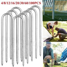4-100x Rebar Stakes 12'' Heavy Duty U Shaped Ground Anchor for Gazebo Swing Tent