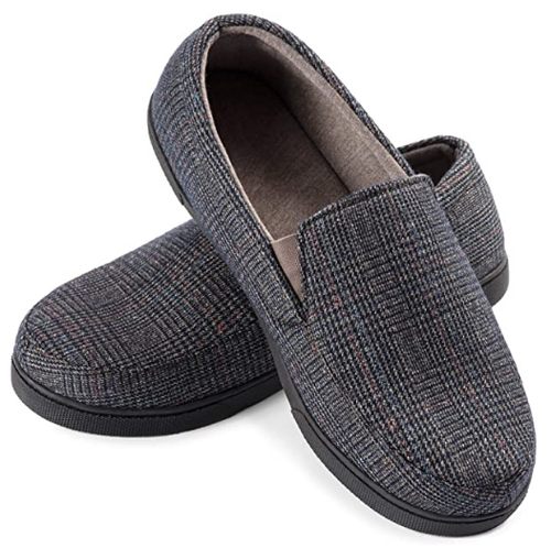 Mens Plaid Slippers with Memory Foam 