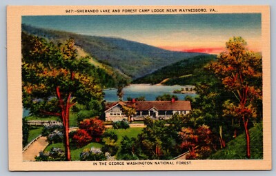 Postcard George Washington National Forest Lake and Forest Camp Lodge