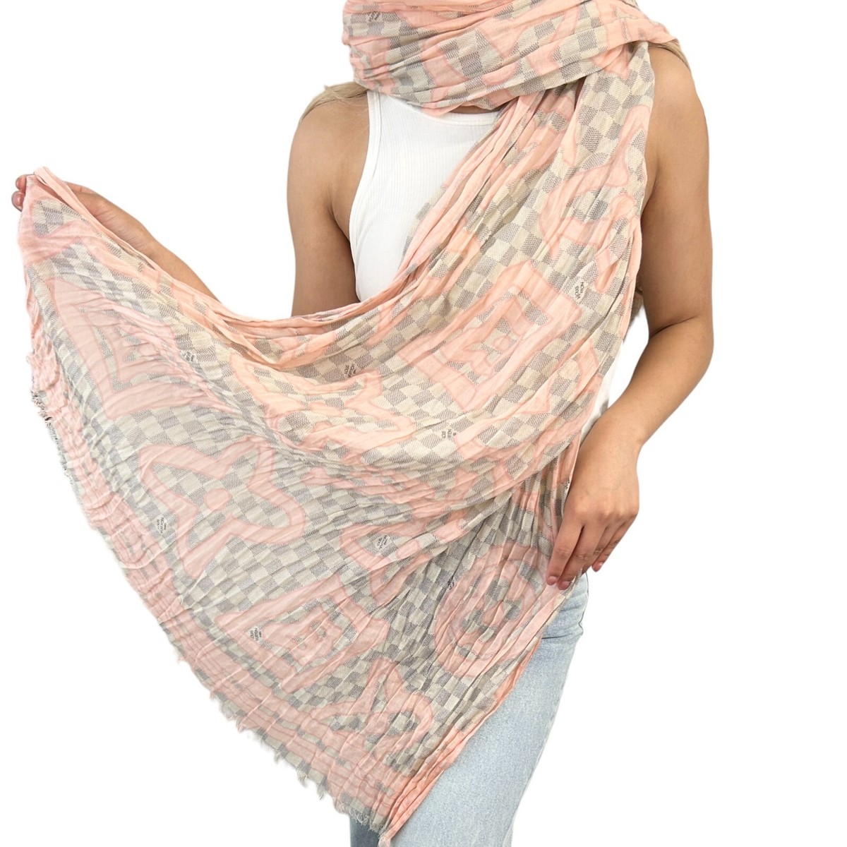 LOUIS VUITTON Vintage Damier Azur Tahitienne Scarves Wrap Pink