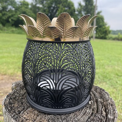 Brand New Bath And Body Works Pineapple  Luminary 3 Wick Candle Holder Blk/Gold