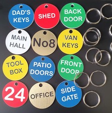 Colour Coded Laser Engraved 30mm Keyring Fob Tag Shed Garage Front Back Door