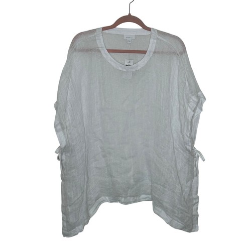 J Jill Pure Jill Linen Tunic Top Size M/L White Semi Sheer Summer Travel NEW