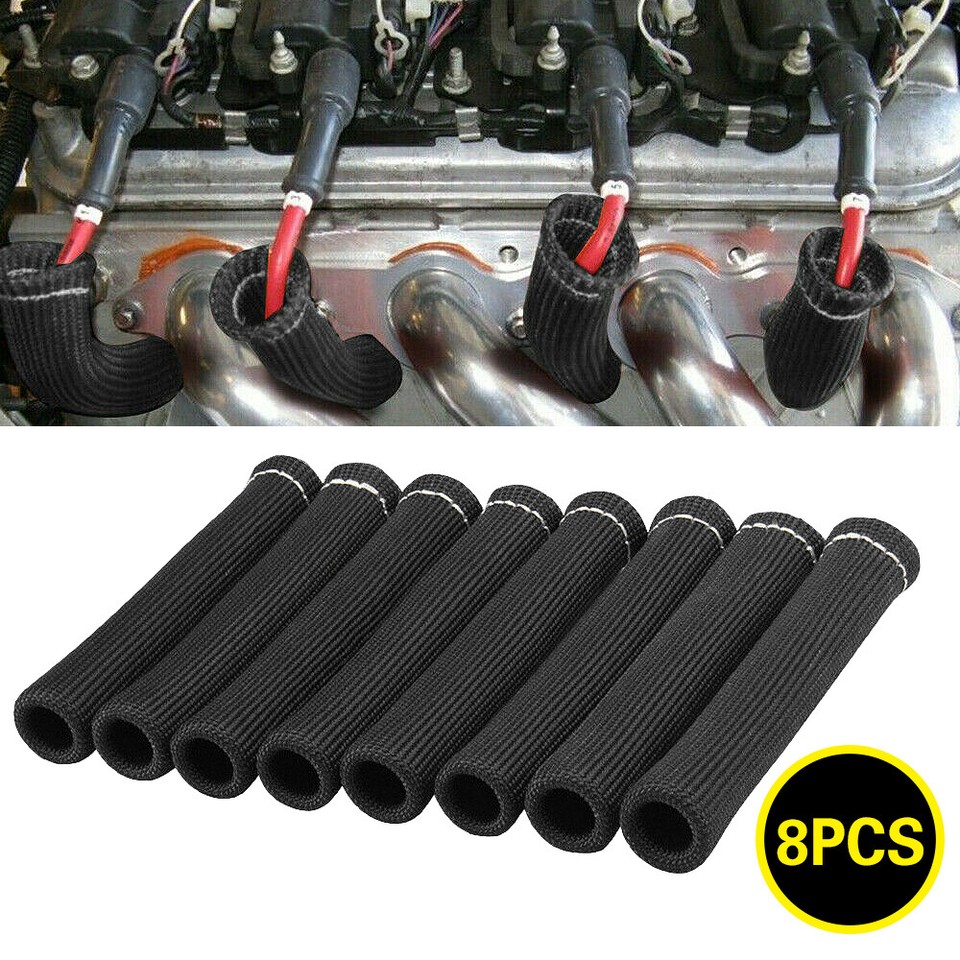 8-Pack Spark Plug Wire Boot Heat Shield Sleeves - Basalt Fiber, Rated To 2500°F, Black 12 thumbnail image
