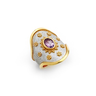 Byzantinisch inspirierter Silberring mit Amethyst