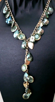 Vera Wang AB Crystal/bezel/Metal  beaded y Drop Necklace 29''