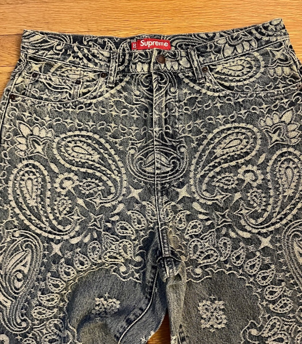 Brand New-Supreme Bandana Paisley Jacquard Baggy Jeans Blue Size