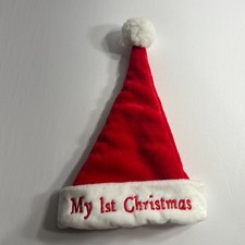 My 1st Christmas Plush Infant Santa Hat Red  White Embroidered 6 to 9 Months