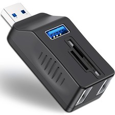 VIENON 5-Port USB 3.0 Hub with SD TF Card Reader, Extender Adapter Black