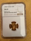 1987 1/10 American Gold Eagle $5 Coin NGC MS69