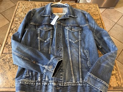 American Eagle Men's Blue Denim Jacket Size L Regular Fit Button Front Logo