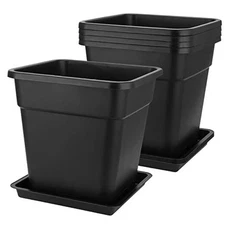  5 Pack 5 Gallon Large Square Nursery Pots with Saucers, 12 x 12 5 Gallon 5 PCS