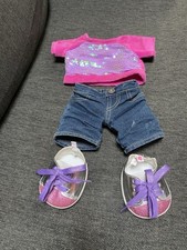 Build-A-Bear Workshop Pink Sequin Shirt Teddy Bear 026155 Outfit w/ Jeans Shoes