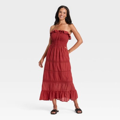 Women Cotton Maxi Pullover Sundress - Universal Thread Red M