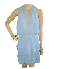 SANDRO PARIS Women's SZ 2 Pale Blue V-Neck Crepe Dress Tiered Layered Hem NWOT