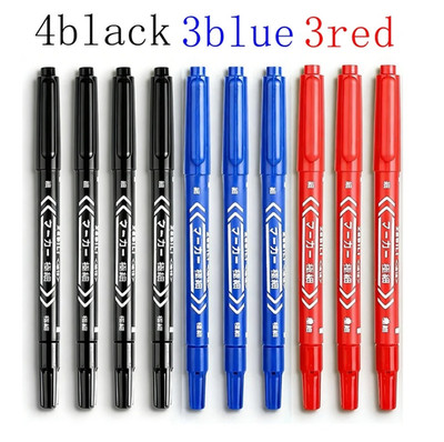 10pcs Double Tip Permanent Paint Marker Pens Black Ink Set Marking Graffiti
