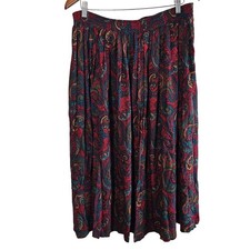 Vintage Kenneth Mitchell Skirt Womens 20W Midi Red Paisley 90s Retro Whimsygoth