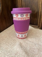 Ceramic Christmas Winter Holidays Nordic Travel Mug With Sleeve Purple