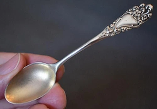 LOVELY ANTIQUE FLORAL AND SCROLL MOTIF STERLING SILVER DEMITASSE SPOON #13