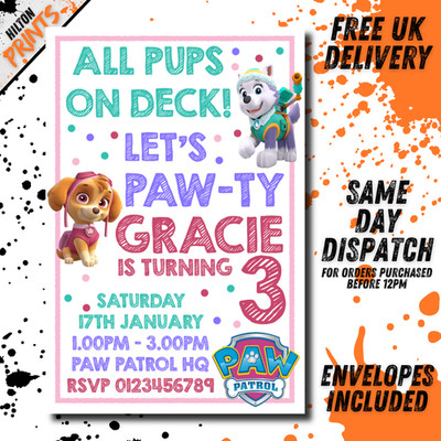 Paw Patrol Geburtstag Party Einladungen Kindereinladungen inklusive Umschläge x12