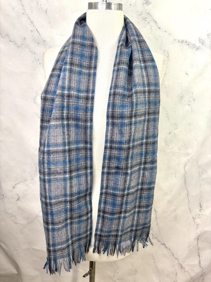 Bufanda a Cuadros Pendleton Vintage Años 70 100% Lana Virgen 9"x60” EE. UU. Azul Preppy Retro Foto 2 de 4