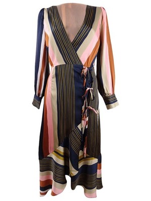 Foxiedox Women's Striped Faux-Wrap Dress (XS, Colorette Stripe)