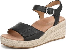 Vionic Women's Sable Platform Wedge Sandal Black Tmb Leather 10W