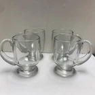 Vintage 4 Anchor Hocking? 16 OZ Clear Glass Coffee Beer Mugs Heavy Footed  5”