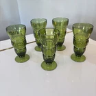 5 Vtg AVOCADO GREEN Soda Fountain Float Glasses 7 3/4” Indiana Glass Mid century