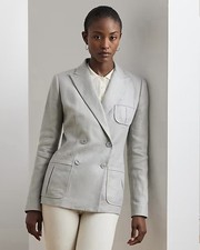 Ralph Lauren Women Metallic Linen Blend Double Breasted Blazer Size 12 NWT 395