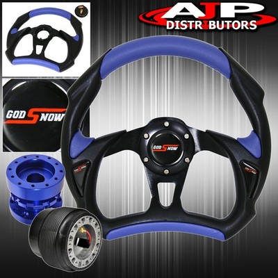 Battle Style Blue/Black Steering Wheel + Blue Extender + Adapter For 86-98 Rx7