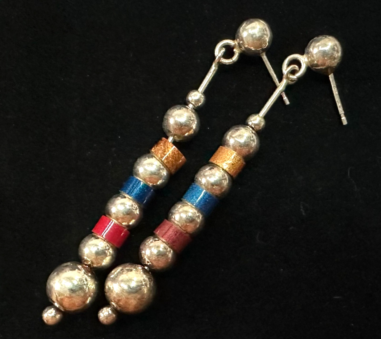 Vintage Beaded Colorful Earrings MARKED 925 Sterling Silver Jewelry Lot H