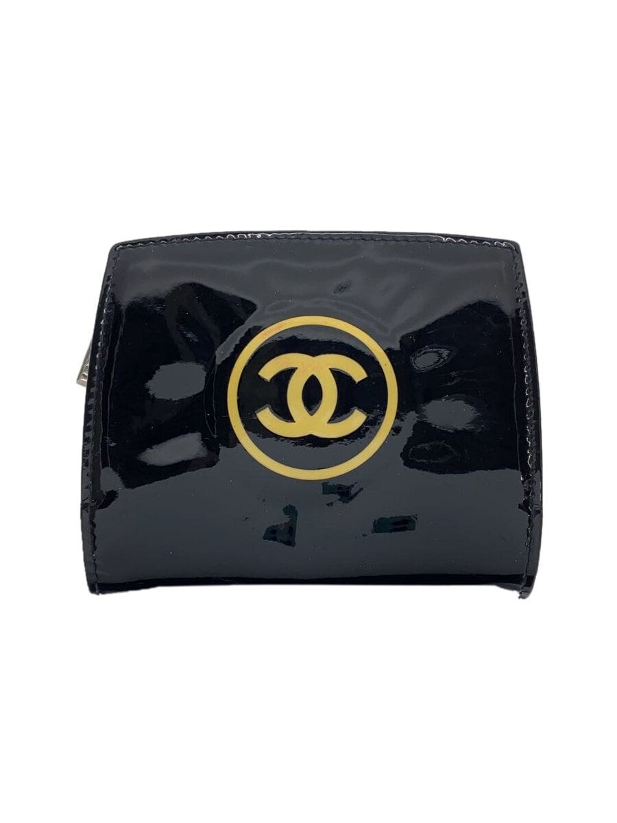 CHANEL Patent Leather CC Bi-Fold Wallet Black Pre-Owned F/S