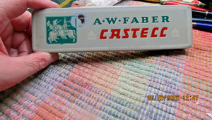 VTG A.W. FABER CASTELL UNUSED 9100 1/2 WOOD PENCILS 12 CT W/TIN CASE !! 